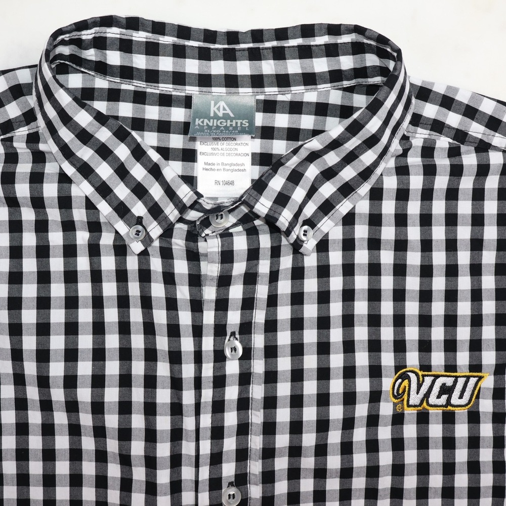 Knights‎ Apparel VCU Gingham Button Down Shirt Mens XL Black White Cotton